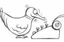 Thurber-esque cartoon of duck tapping typewriter
