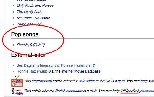 Wikipedia's Ronnie Hazlehurst page