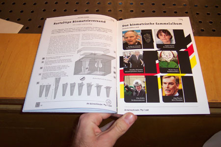 Last two pages of magazine issue, showing article and including plastic film containing Schauble's fingerprint