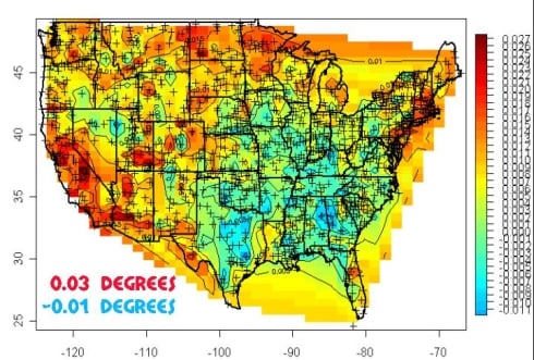 20th Century temperature trends - USHCN raw data (lots of red)