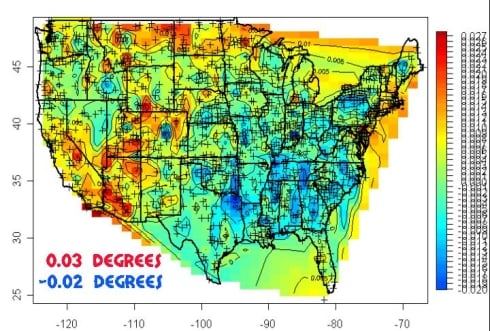 20th century temperature trends - USHCN raw data (lots of blue)