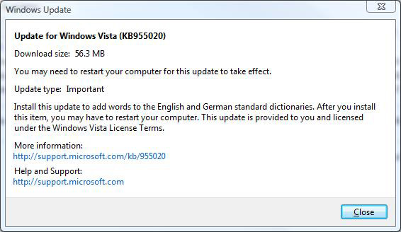 Vista update warning