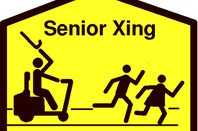 Old person in mibility scooter threatens running children with stick