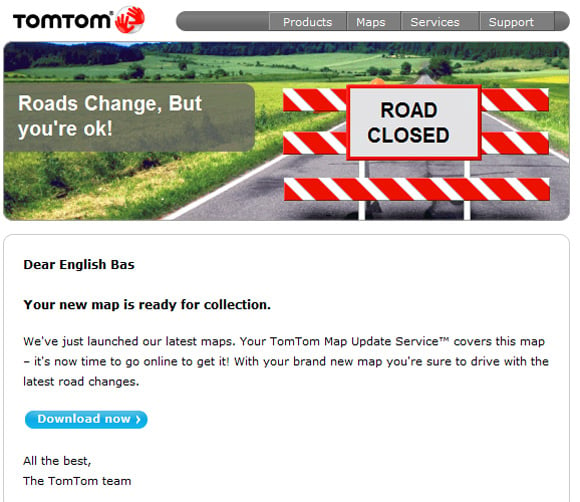 TomTom map update addressed to