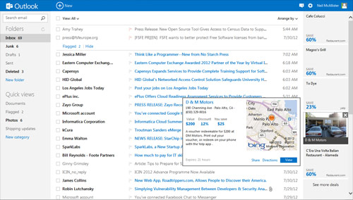 Screenshot of Outlook.com Inbox showing targeted ads