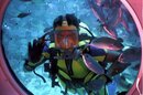 Diver peers through sub window. credit: Alexander Rist  http://www.sxc.hu/profile/OwnMoment