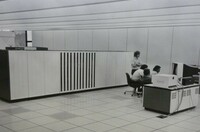Amdahl 470V/6 mainframe computer on the 3rd floor of the Computing Center Building on the University of Michigan, credit Jeff Ogden, original photographer unknown