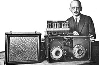 Fritz Pfleumer with his magnetic tape recorder