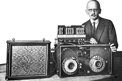 Fritz Pfleumer with his magnetic tape recorder