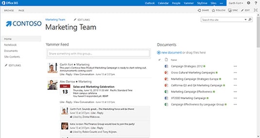 Screenshot of Yammer feeds hosted in a SharePoint 2013 site