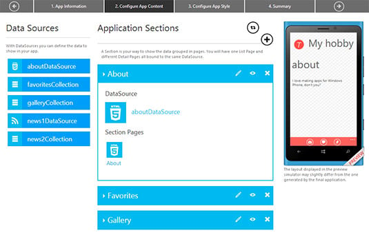 Screenshot of Windows Phone App Studio