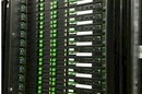 A rack of Primergy servers in a prefab data center at Yahoo! Japan