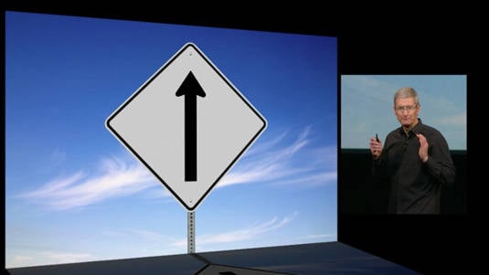 Slide from Tim Cook's presentation at the Apple product roll-out event of October 22, 2013, indicating Apple's single-minded focus