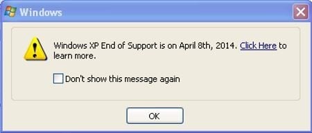 Windows XP end of life dialog.