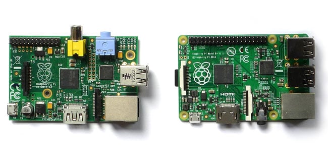 left and right : b and b+ raspberry pi