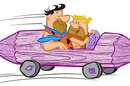 Barney Rubble driving with Fred Flinstone