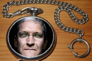 Tim Cook Apple CEO with glowing green eyes, dark glasses a la Demon Headmaster