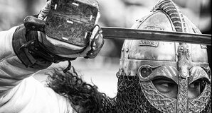 Man in suit of Viking armour