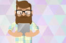 Illustration of a man with a beard reading a tablet