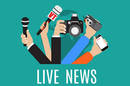 Live news illustration with microphones and cameras