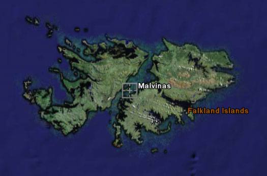 The Falklands, according to Google