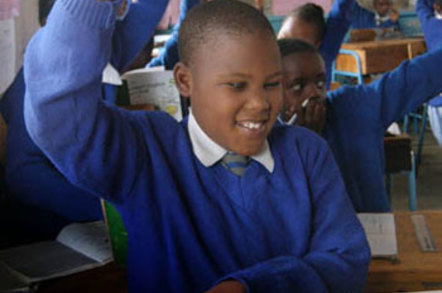 Visually impaired kids in Kenyan classroom
