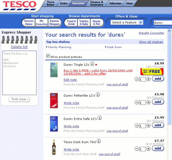 Contraception, according to Tesco