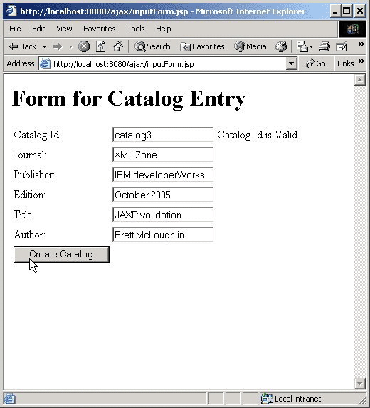 Displays figure 4. Creating a Catalogue Entry