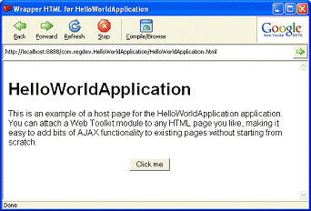 Screen shot showing Hello World application displayed (Figure 3).
