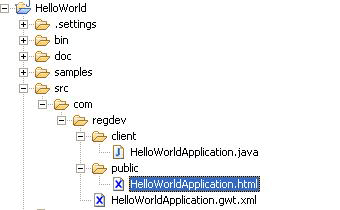 Screenshot illustrating the structure of a GWT applications source code directory (Figure 2).