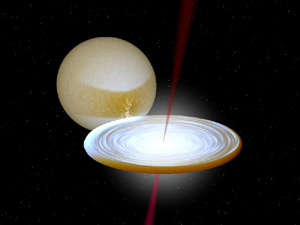 An impression of a black hole or neutron star X-ray binary system. Credit: Rob Hynes Louisiana State University