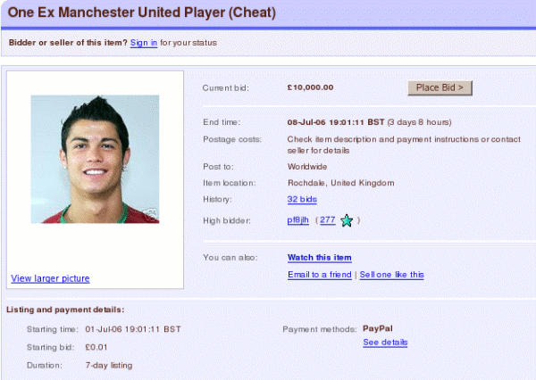 Cristiano Ronaldo on eBay transfer list