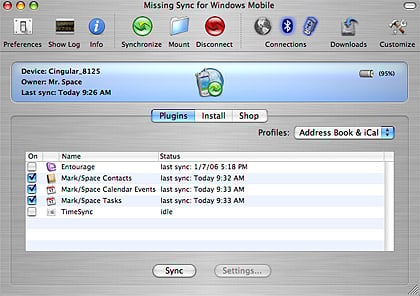 mark/space missing sync 2.5 for windows mobile