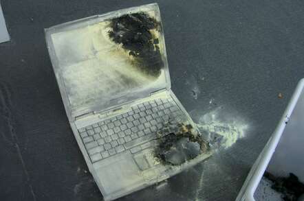 dell laptop fire damage - image courtesy tom's hardware guide