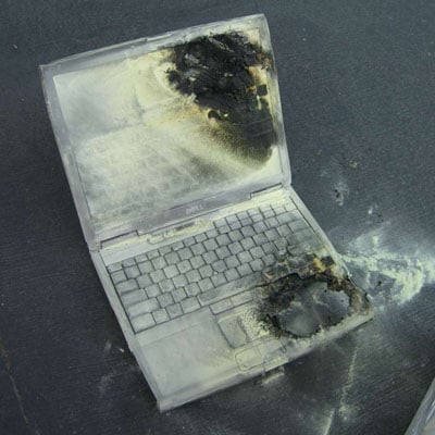 dell laptop fire damage - image courtesy tom's hardware guide