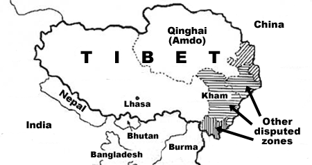 Map of Tibet showing Amdo (Qinghai) region