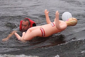 A participant in the Sex Dolls Rafting Tournament