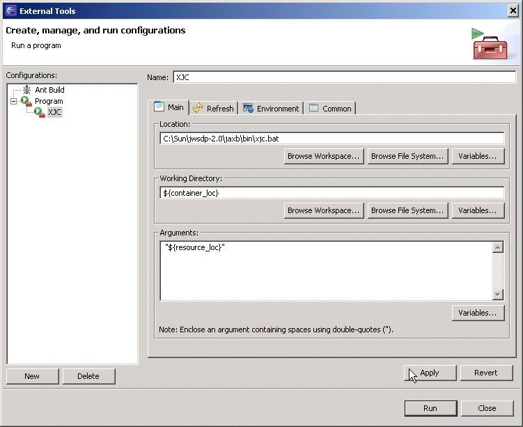  XJC External Tools Configuration 