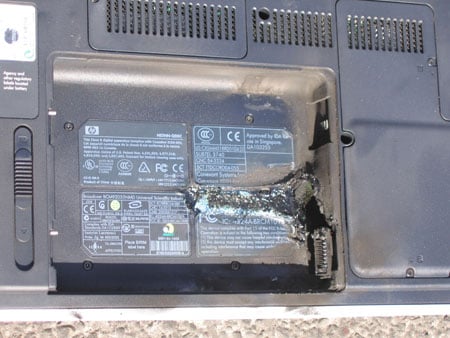 a laptop's battery burns