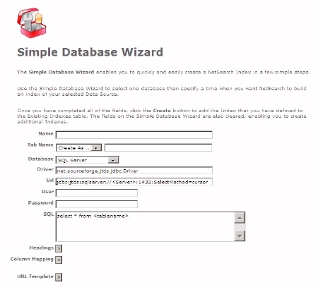 The NetSearch Simple Database Wizard