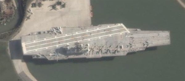 A close-up view of the flying aircraft carrier