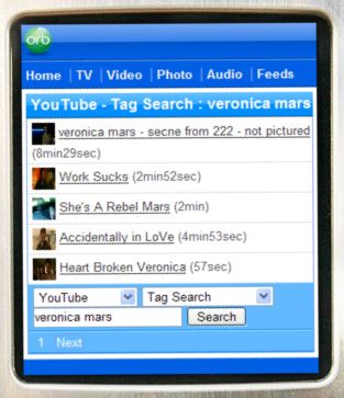 YouTube on a mobile phone, via Orb