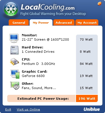 uniblue local cooling power-saving app