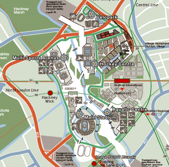 A map overlay of the London Olympic site