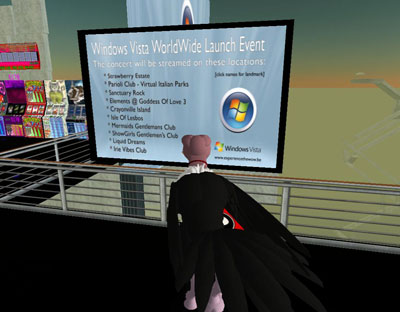 The Register's vulture avatar looking at Microsoft's Vista billboard inside a gentleman's club