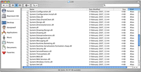 Shows a partial dump of the various System-prefix assemblies installed by Mono.