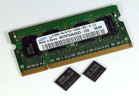 Samsung 60nm 1Gb DDR 2 DRAM chip and DIMM