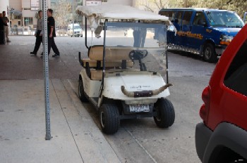 Shot of a golf cart with bull horns 