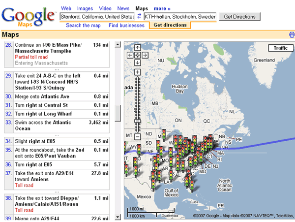 Google advises motorists to swim the Atlantic