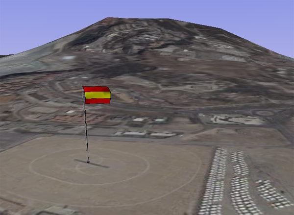 The Spanish flag flies over Gibraltar on Google Earth